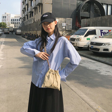 韩版文艺小清新尼龙布斜挎手机包抽带收缩轻便散步迷你小方包女