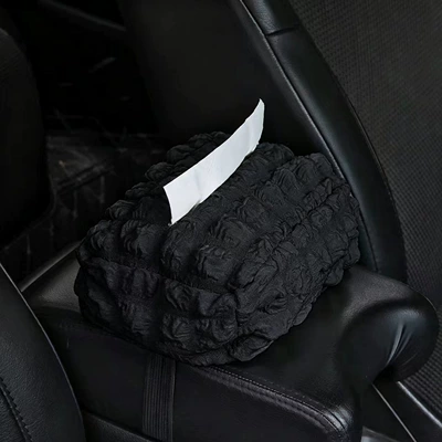 Car tissue box/set Fabric Hanging Armrest Box - black-puff-tissue-box