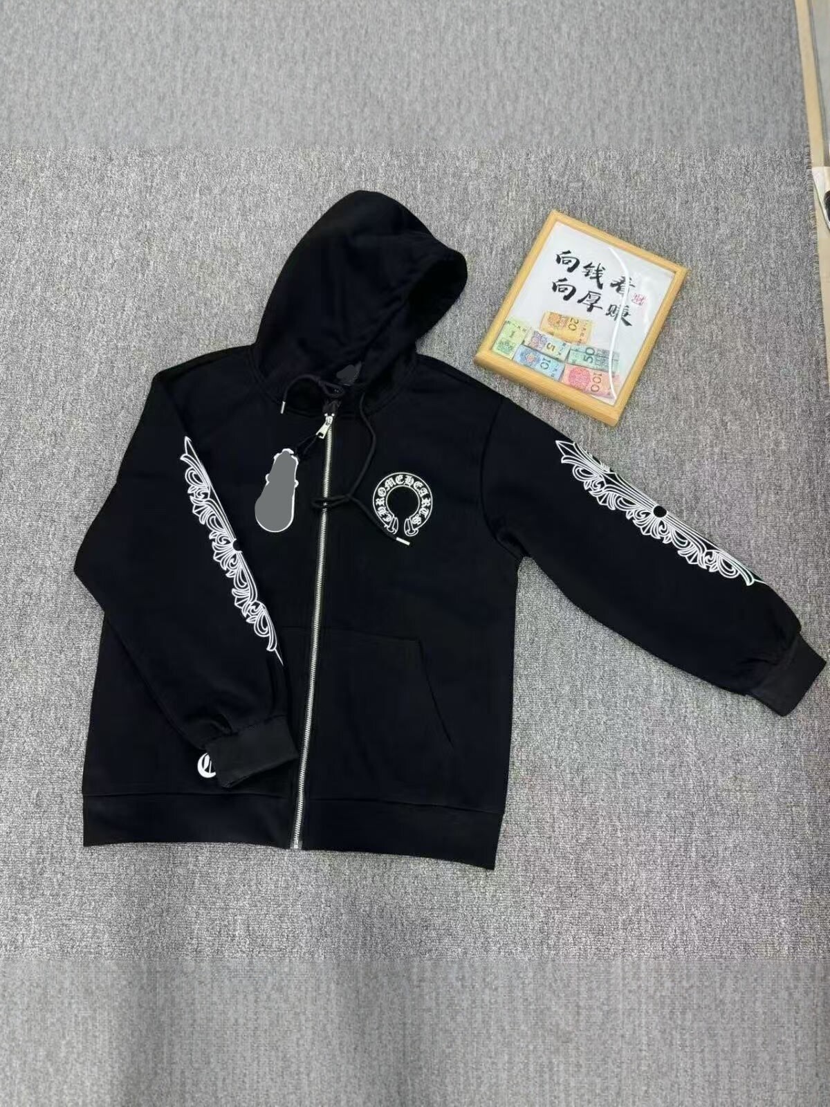 26新款克罗伈马蹄花拉链连帽卫衣男宽松潮牌情侣款纯棉印花外套
