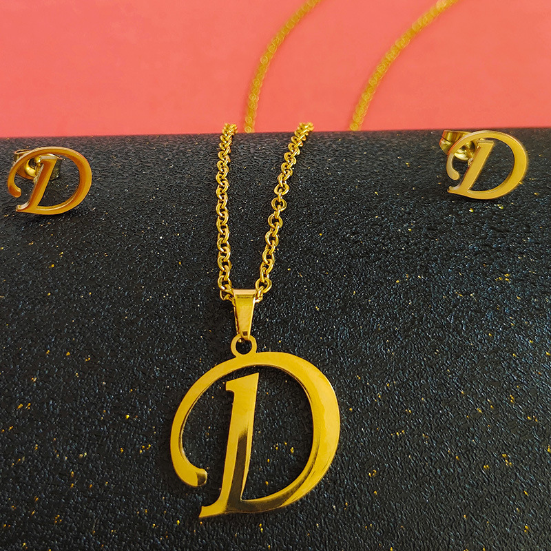 Fashion Letter Titanium Steel Gold Plated Earrings Necklace