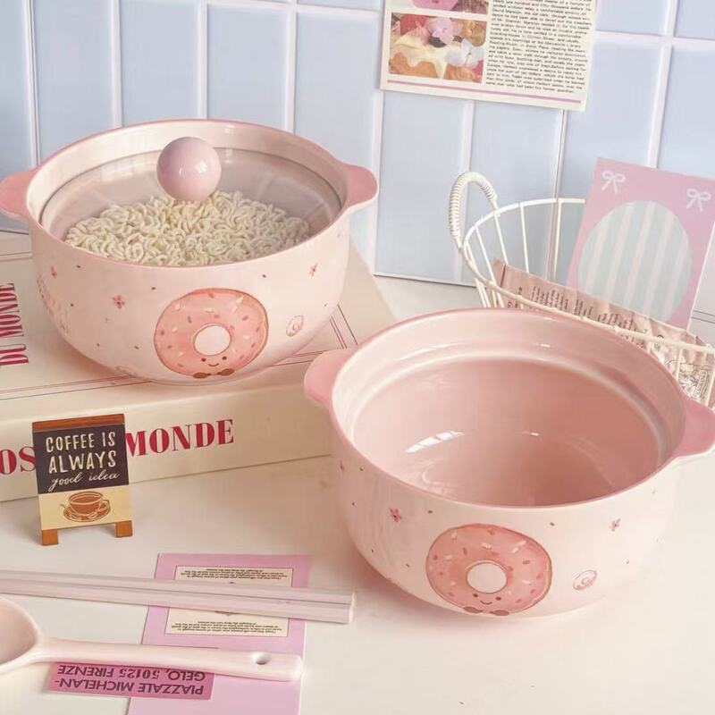 Donut Ceramic Instant Noodle Bowl for Home Use with Lid, High-Looking Double-Eared Noodle Bowl, Large-Capacity Student Dormitory Snail Noodle Bowl Donut Ceramic Instant Noodle Bowl for Home Use with Lid, High-Looking Double-Eared Noodle Bowl, Large-Capacity Student Dormitory Snail Noodle Bowl