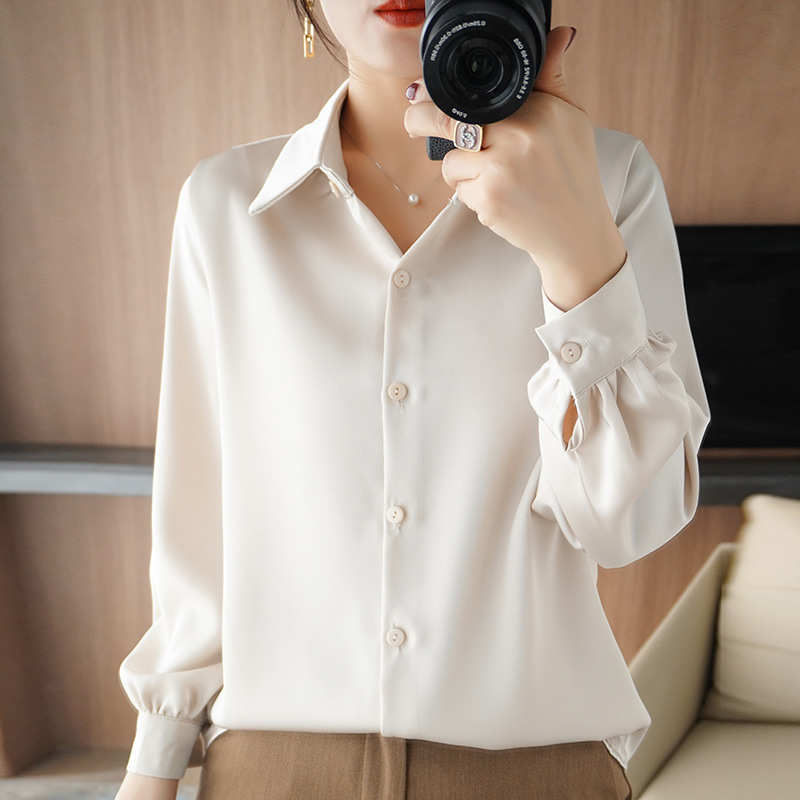 Wholesale 2025 Spring New Acetate Satin Shirt Women's Long-Sleeved Loose Large Size Ice Silk Top Mulberry Silk Shirt