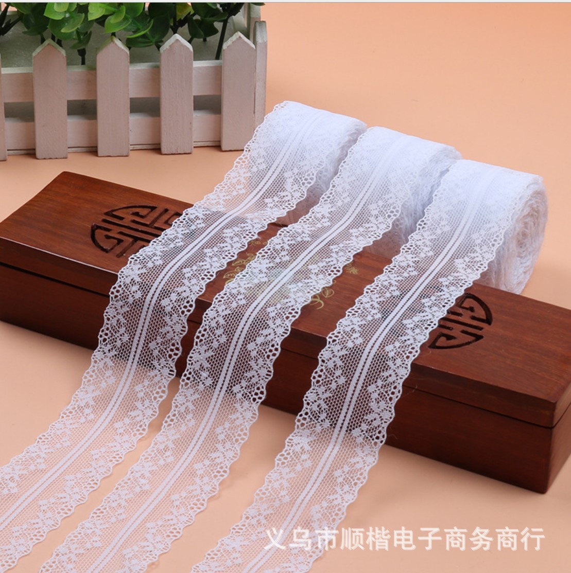 黑白色4cm无弹蕾丝花边双边蕾丝现货 diy服装辅料窗帘花边1码价