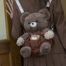 超萌森系卡通ins背带小熊玩偶毛绒双肩包可爱公仔百搭通勤jk背包