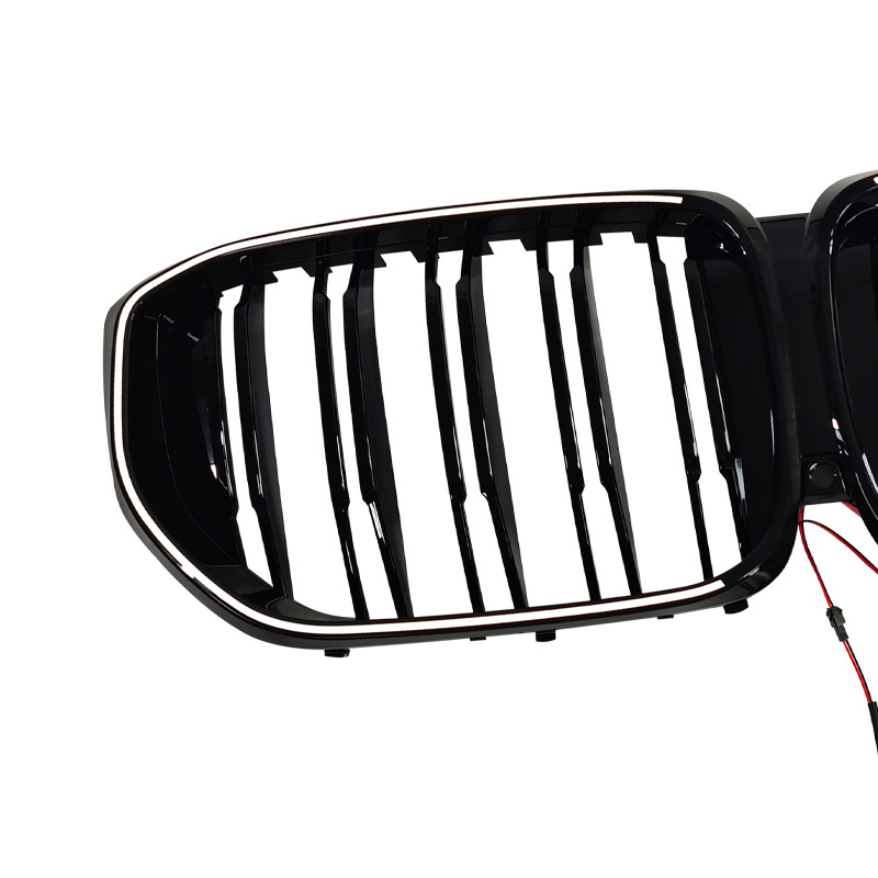 Suitable for BMW X5 G05LCI, dual-bar bright black illuminated front grille, modified LED air intake grille, front face accessories