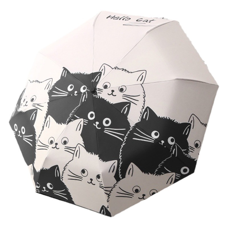 Dibujos animados en blanco y negro gato Paraguas automático mujer doble uso plegable sombrilla UV a prueba de sol paraguas Masculino