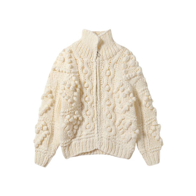 Vintage Thick Knitted Sweater Women's Lazy Style Handmade Twist Collar Jacket Gentle Loose All-match Cardigan Vintage Thick Knitted Sweater Women's Lazy Style Handmade Twist Collar Jacket Gentle Loose All-match Cardigan