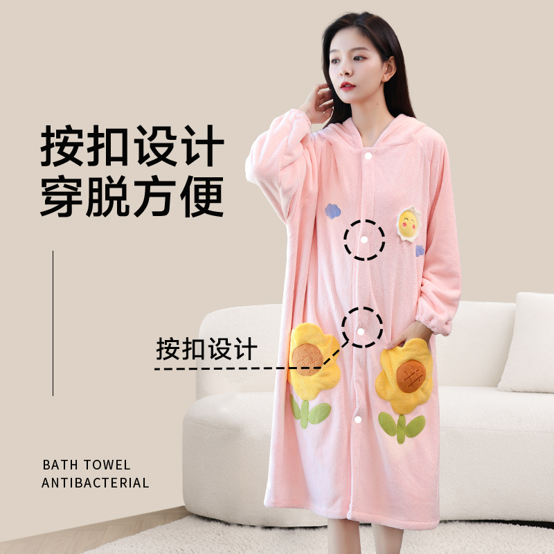 H1FW72X 목욕 가운 여성의 긴 잠옷 착용 가능한 목욕 수건 후드 목욕 플러스 사이즈 순수한 면화 흡수성보다