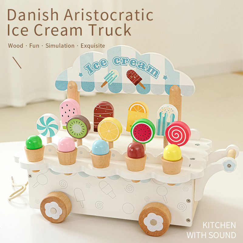 Cross-Border Children's Pretend Play Danish Aristocratic Ice Cream Cart Set Wooden Simulation Ice Cream Toy