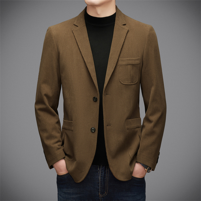 Corduroy Suit Jacket with Cotton Padding and Thickened Woolen Fabric for Men, 2025 Autumn Casual Woolen Suit Jacket