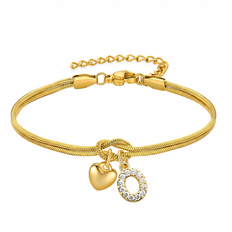 European and American Cross-Border Jewelry, Concentric Knot Round Snake Bone Bracelet, Diamond-Encrusted 26-Letter Heart Pendant Bracelet, Women's Bracelet European and American Cross-Border Jewelry, Concentric Knot Round Snake Bone Bracelet, Diamond-Encrusted 26-Letter Heart Pendant Bracelet, Women's Bracelet