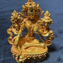 仿古做旧批发精品绿度母金刚杵摆件铜镀金工艺品古玩收藏