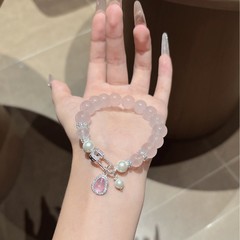天然西柚粉水晶吊坠手串轻奢百搭小众设计感抖音某书爆款批发手链