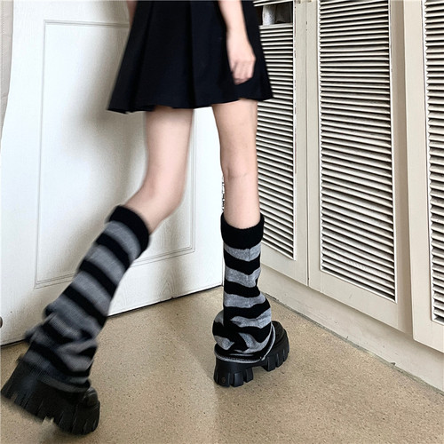 Striped knitted socks with flared wide legs hot girl subculture y2k Lolita JK leg covers autumn and winter warm pile socks