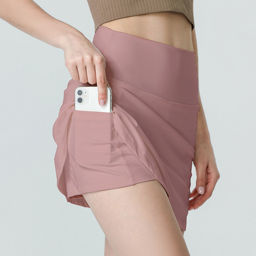 Nylon ultra-high waist pocket sports skirt for women, running skirt, anti-exposure yoga skirt, fitness tennis skirt