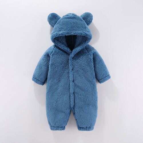 A baby onesie made of lambskin, long-sleeved crawling suit with hood, cute and fashionable, suitable for export, children's clothing.