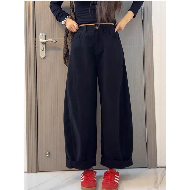 Black Wide-Leg Jeans for Women, New Autumn Style, Plus Size, Flattering for Pear-Shaped Body, Loose and Relaxed Straight-Cut Cropped Pants Black Wide-Leg Jeans for Women, New Autumn Style, Plus Size, Flattering for Pear-Shaped Body, Loose and Relaxed Straight-Cut Cropped Pants