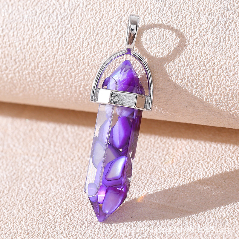 Venta caliente transfronteriza piedra natural amatista cristal rosa colgante de columna hexagonal collar de bala de doble punta colgante único al por mayor