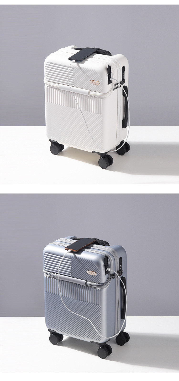 新益美 新款前置开口登机行李箱女小型20寸轻便拉杆皮箱24旅行箱