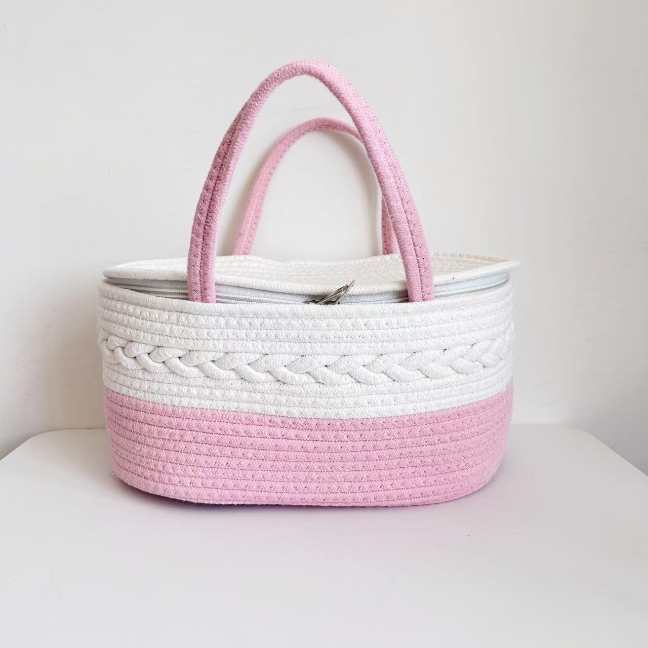 Cesta de pañales para bebés Cesta de almacenamiento de juguetes Cesta de almacenamiento Cesta de mano con borlas Cesta de mano tejida a mano Rejilla extraíble y portátil