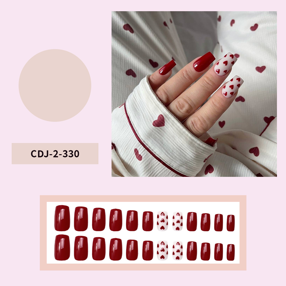 Explosiones transfronterizas de manicuría para usar uñas en el día de San Valentín rojo pequeño amor largo para usar uñas falsas de alta calidad