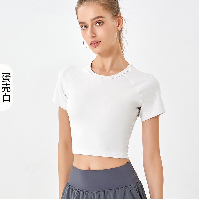 2025 nuevo algodón de ácido hialurónico corto de manga corta de cuello redondo de alta elasticidad de la piel deportiva secado rápido chaqueta