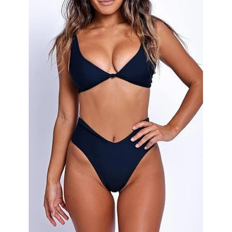 European and American Cross-border Swimsuit 2025 New Huludao Split Swimsuit Women's Sexy Bikini suit Solid Color High Waist