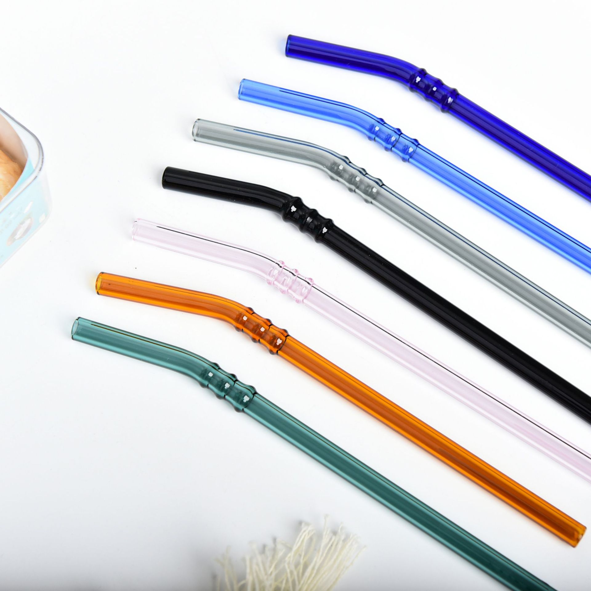 Personalizado resistente al calor bambú hoja de vidrio paja de alta borosilicona vidrio multicolor paja de bebidas de jugo de fruta embarazada