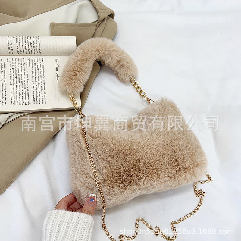 Bolso de la felpa del otoño y del invierno 2023 Nueva Bolsa femenina ins nicho cadena mensajero bolsa de moda pequeña bolsa cuadrada bolsa peludera