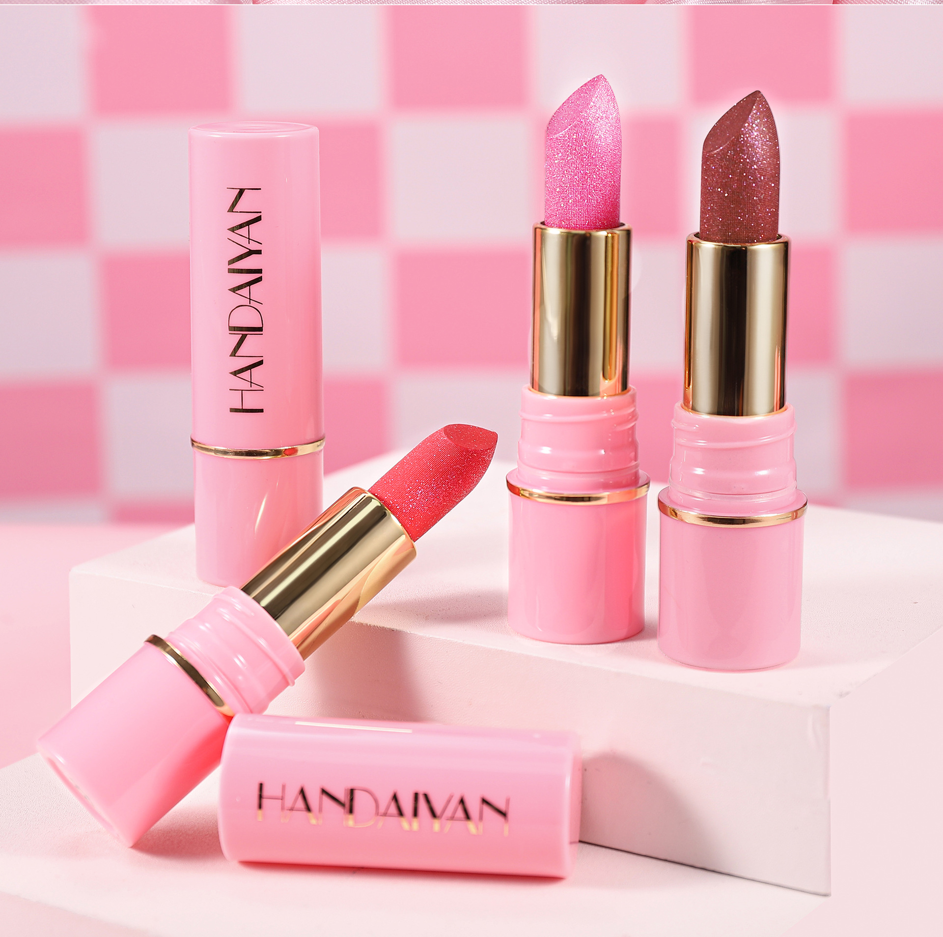 Pearl Lipstick in stock, 8 colors moisturizing and hydrating handaiyan embossed Silk Screen Fine Sparkling Lip gloss, cross-border exclusive lipstick undefined