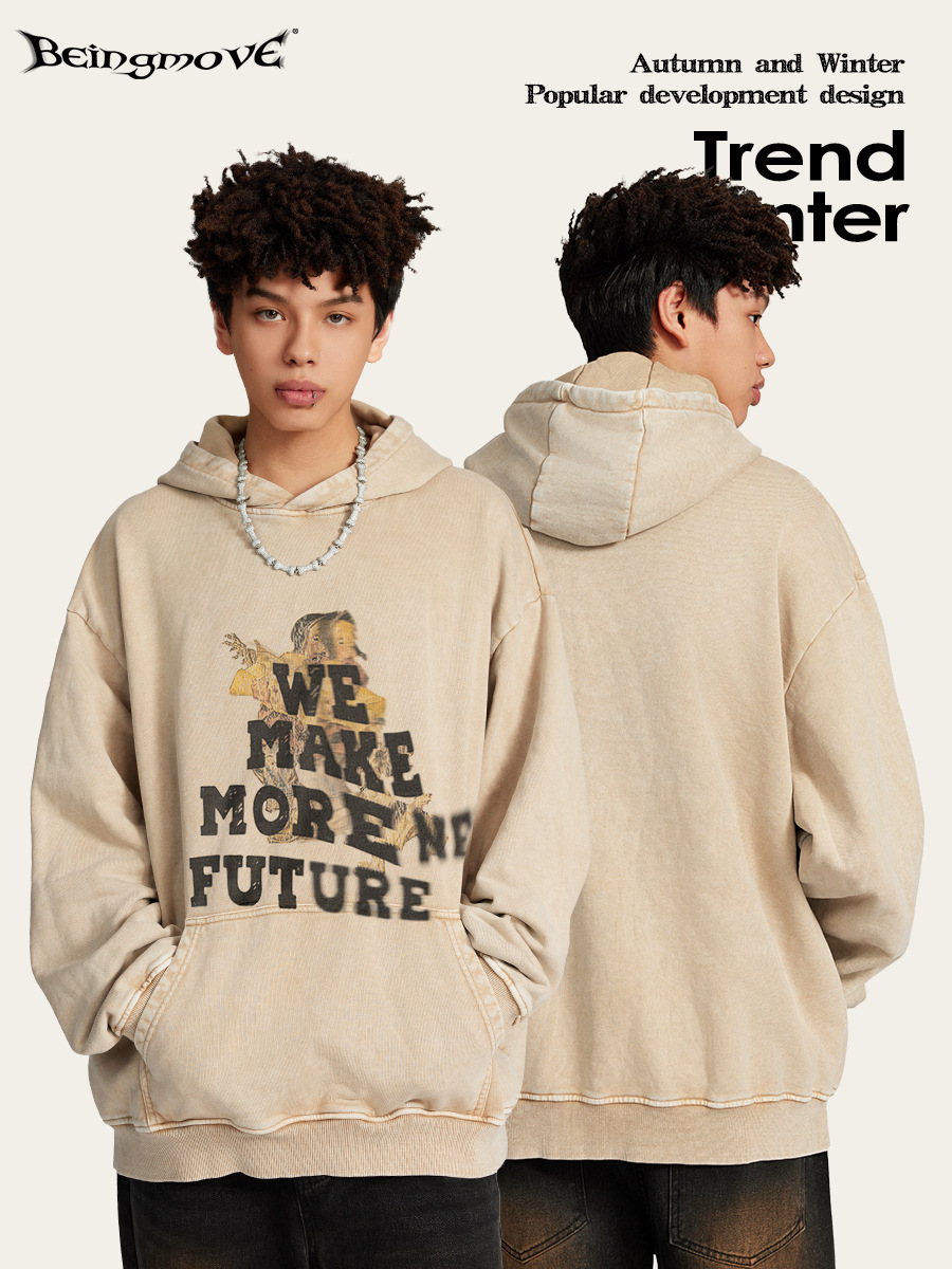 2025 otoño estilo americano de moda oversize relajado relajado pareja de viento perezoso suéter con capuz suelto hombre al por mayor