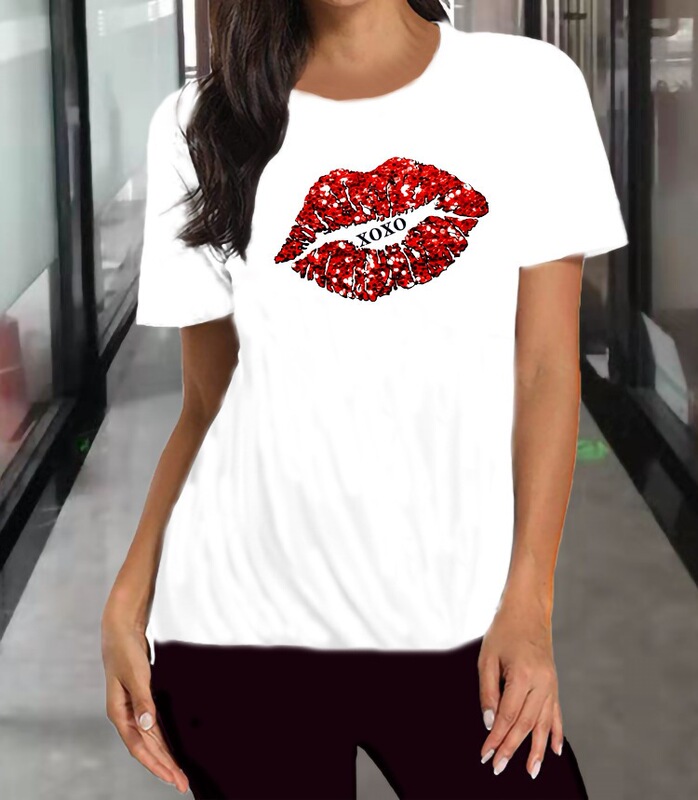 In-Stock Independent Site Walmart Foreign Trade New Style Lip Print Casual Fashion Women's Slim-Fit Short-Sleeve T-Shirt In-Stock Independent Site Walmart Foreign Trade New Style Lip Print Casual Fashion Women's Slim-Fit Short-Sleeve T-Shirt