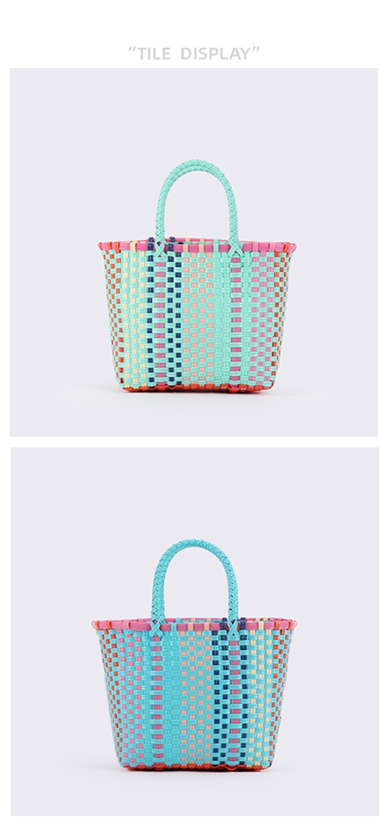 beach bag Bags Type Casual, Travel Occasion Plastic Material Plaid Pattern Women's Large Plastic Plaid Vacation Beach Weave Square Open Beach Bag