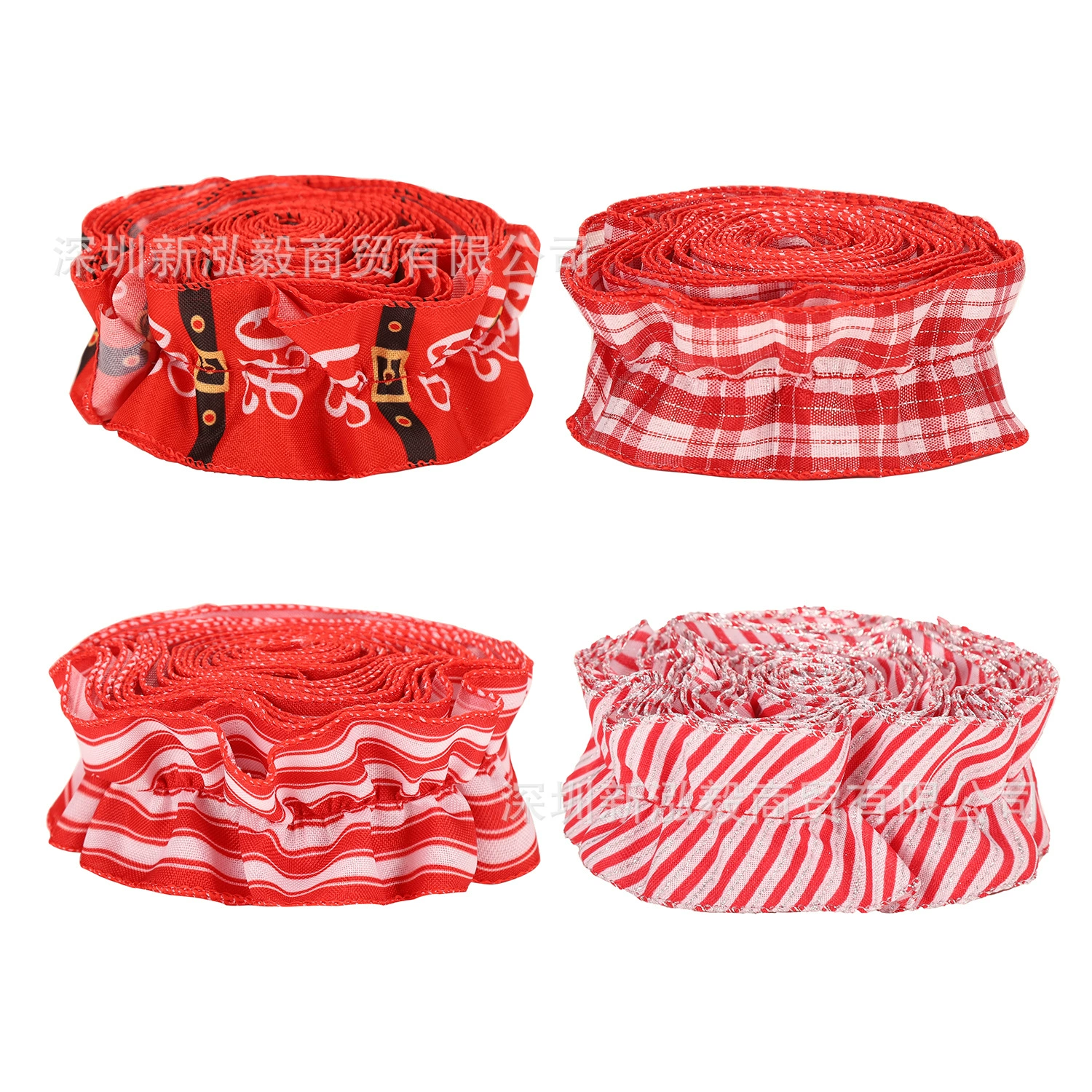 Лента Hongyi Рождественская елка Лента с морщинистым краем Рождественская петля для волос толстой колбасы в рулоне Камин Декоративная лента