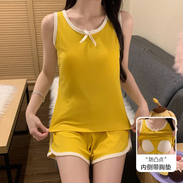 Traje de chaleco de pecho con hilo de seda de hielo transfronterizo pijamas mujeres verano fresco servicio a domicilio deportivo traje de pantalones calientes naranja