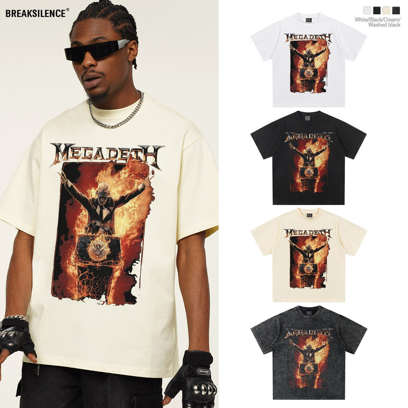 2025 Spring and Summer New MEGADETH Metal Rock Band vintage Heavy Washed Old Short Sleeve T-Shirt Trendy