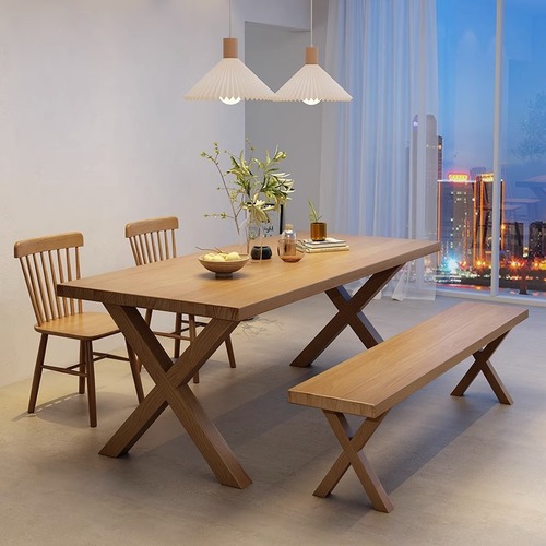 Nordic solid wood large board dining table and chair set for home living room multi-person dining table, restaurant hotel natural wood dining table