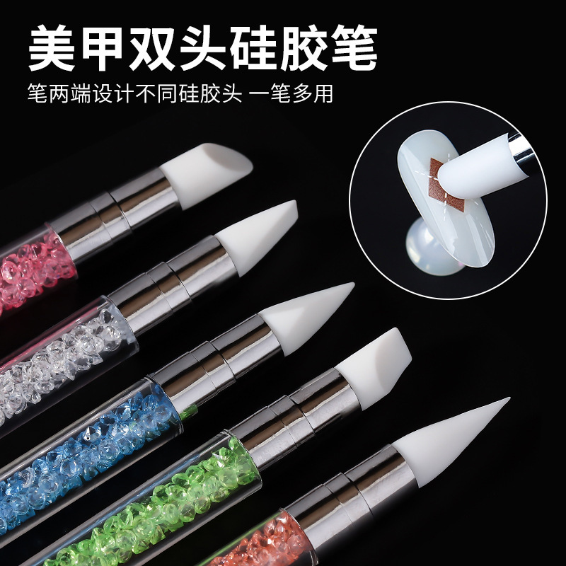 Nail Art Embossing Silicone Stick Nail Art Embossing Pen Dot Glitter Nail Sticker Press Magic Mirror Powder Tool Silicone Pen