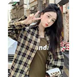 美式复古格子大码衬衫女春季宽松慵懒风显瘦衬衣外套防晒上衣批发