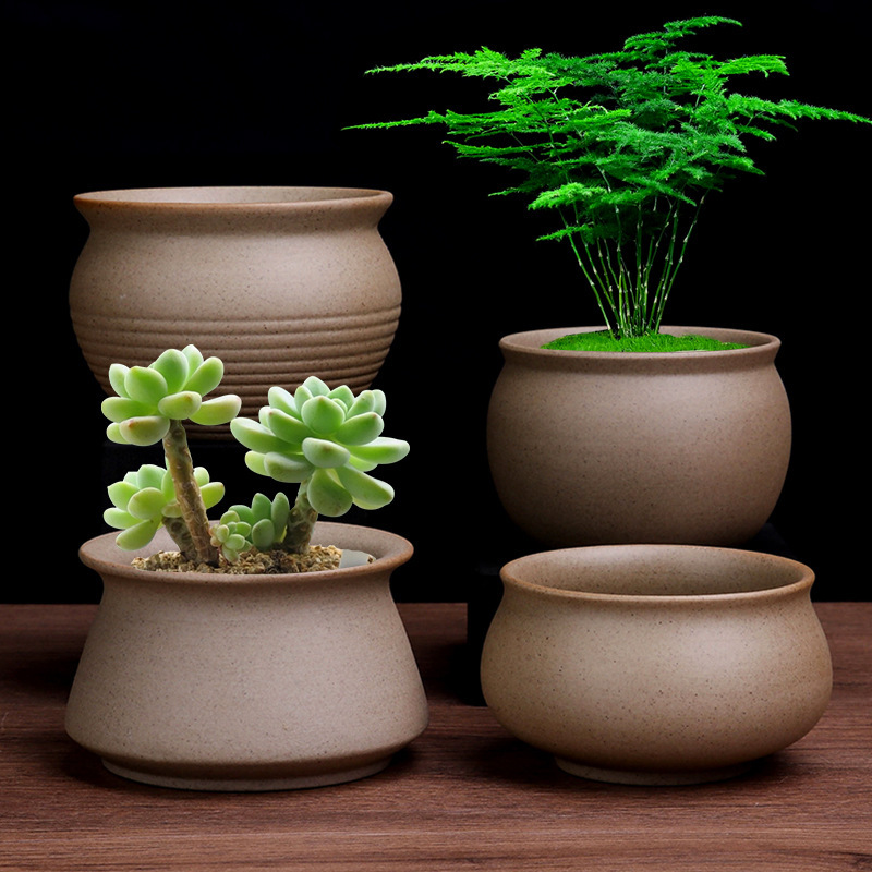 Plain burning fleshy flowerpot Chinese simple small asparagus green old pile thumb pot breathable stoneware wholesale