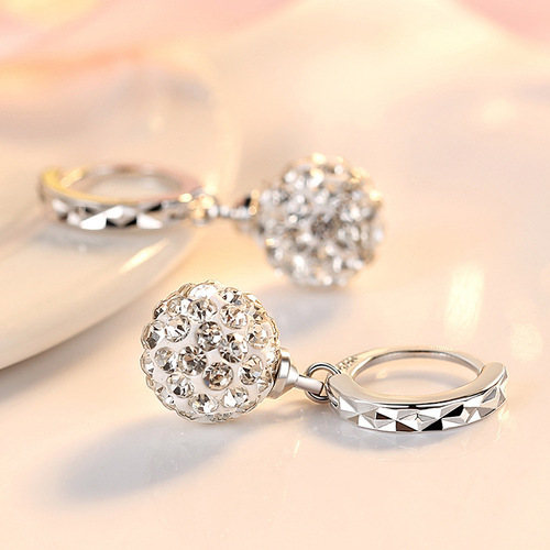Cute Shambhala full rhinestone earrings, silver-plated earrings, princess ball earrings, fashionable temperament earrings, earrings