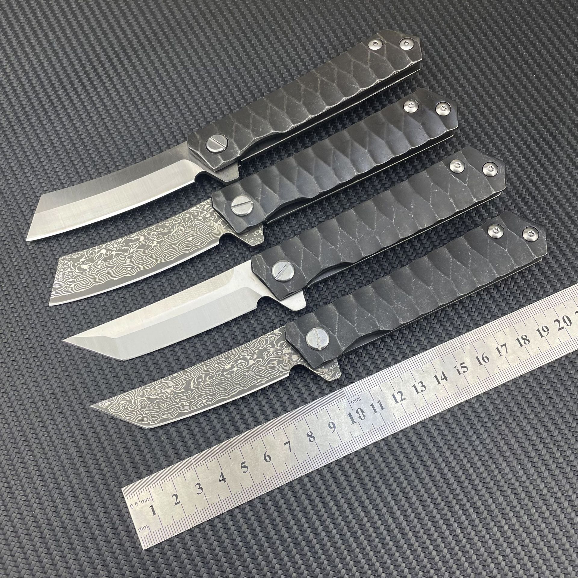 钢必刹大马士革钢折叠刀轴承户外露营剃刀头T头随身便捷小刀