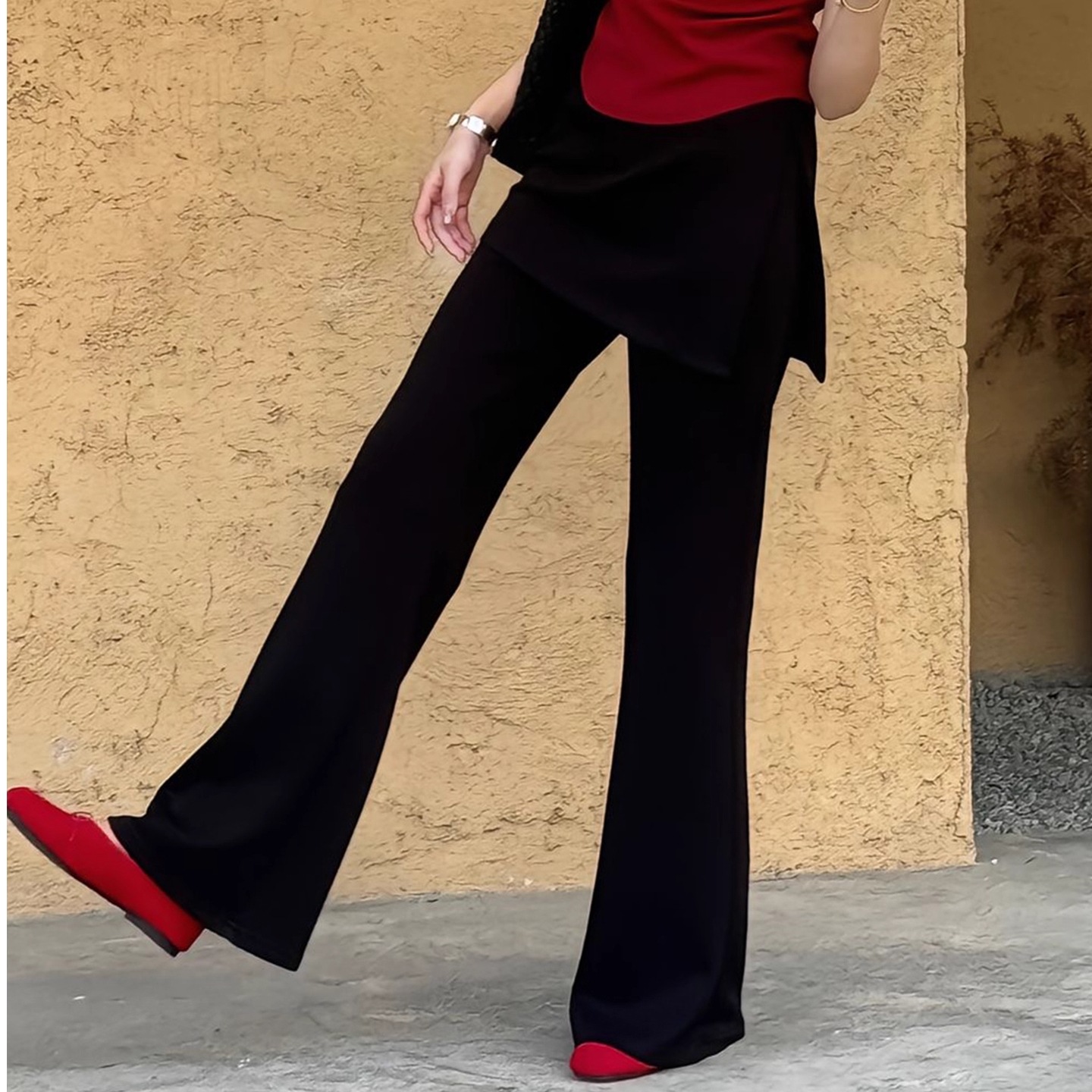 High-Waisted Flared Casual Pants Women's Spring and Autumn Design Simple Commuter Versatile Black Trousers