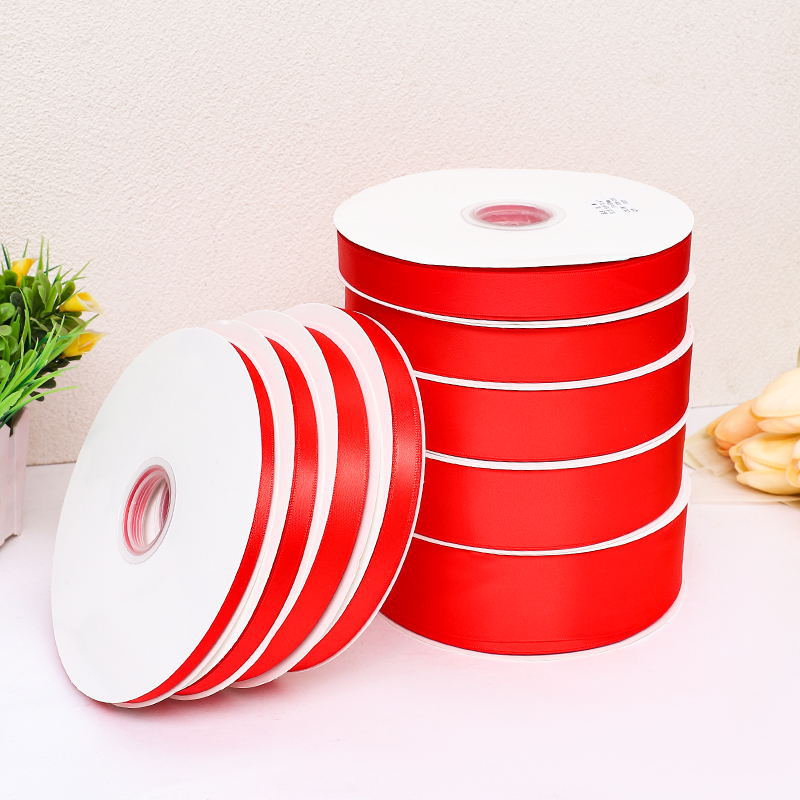 Wholesale bright red festive polyester with wedding candy gift box souvenir packaging red ribbon flowers cake gift ribbon