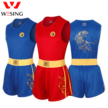 九日山武术散打服男女训练散打虎纹比赛服吸汗透气红蓝色跨境批发