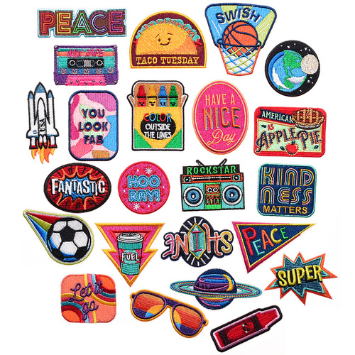 Original American embroidery cloth patch Cartoon Rocket Basketball Hip Hop English Fashion Clothing Badge Clothing Decorative Patch Sticker