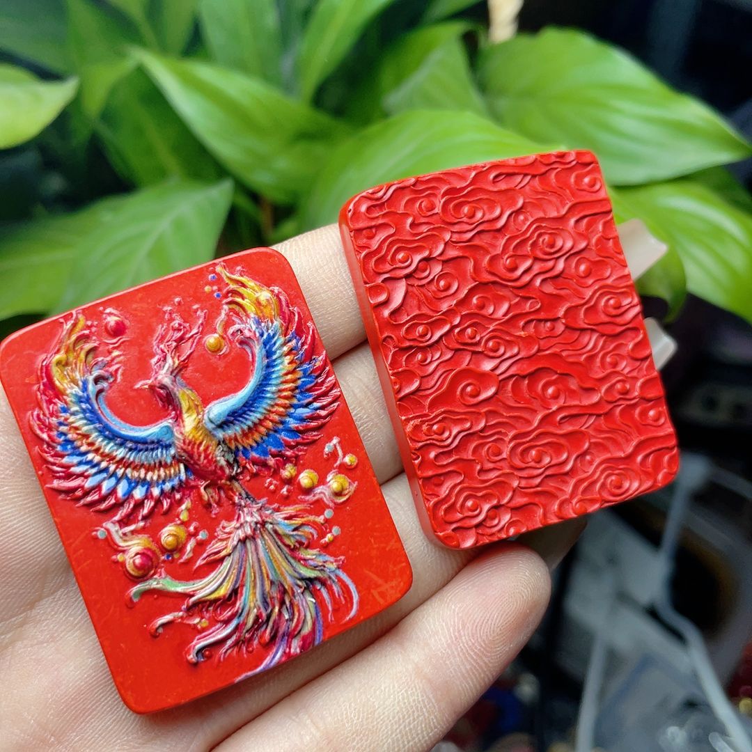 CINNABAR PAINTED PHOENIX PENDANT RED SAND PHOENIX YU FEI XIANGYUN 펜던트 브닝 니언 목걸이 스퀘어 브랜드