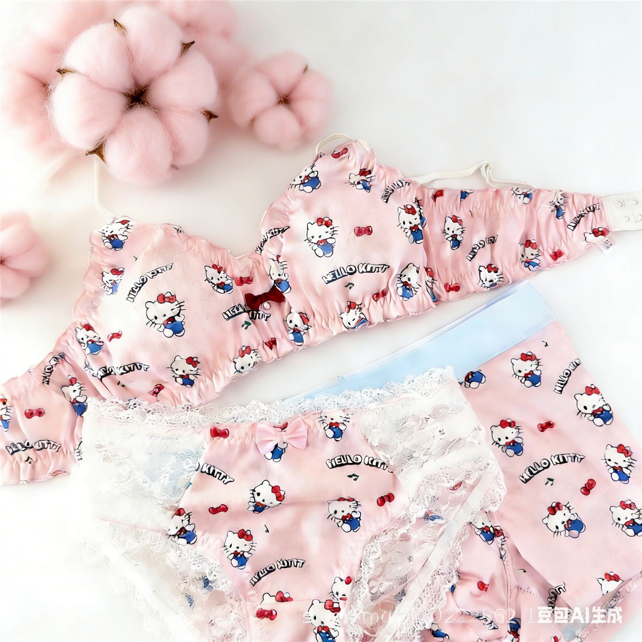 Sweet and Cute Kitty Print Wireless Bra, Sexy Lace Women's Underwear for Couples, Men's and Women's Underwear