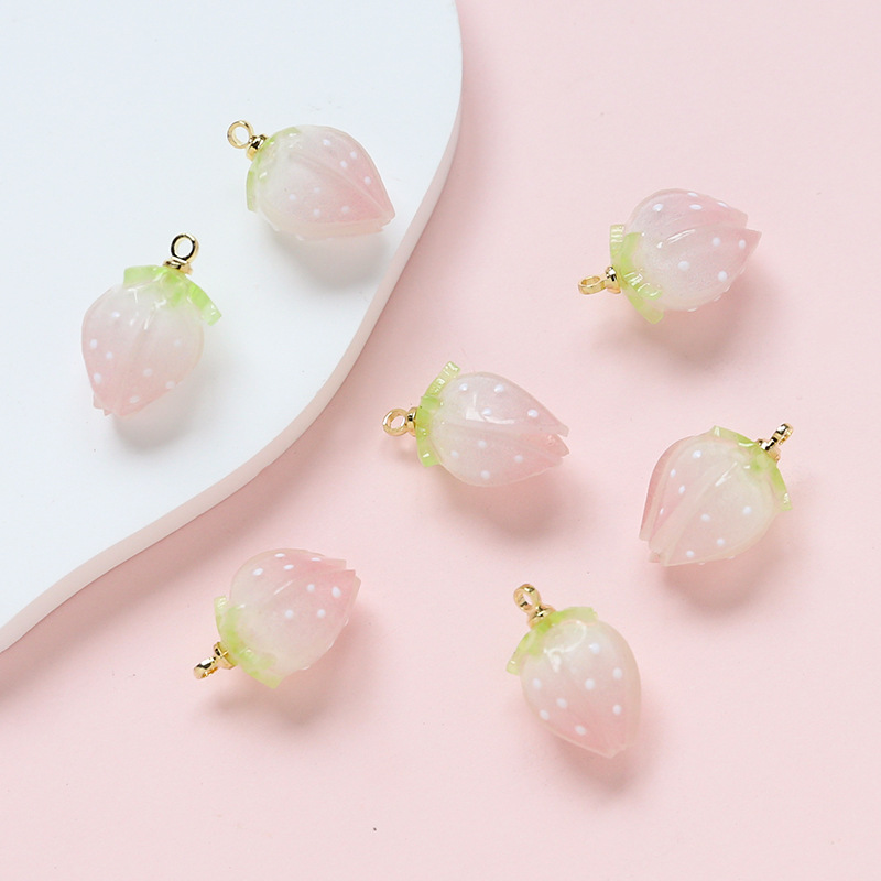 Tree, Strawberry Pattern 1 Piece Resin Tree Strawberry Pendant Charms Necklace
