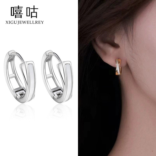 Xigu E1382 S999 Silver Temperament Personalized Cross Shell Earrings Women's Fashion Trendy Simple Earrings and Earrings